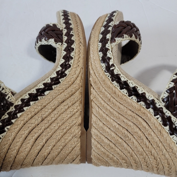 NEW Tory Burch Brown Woven Leather Paloma Ankle Strap Espadrille Wedge Sz 37.5 - Picture 8 of 12